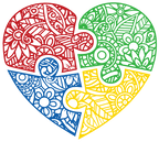 (s011-1-S) 4 Color Autism Puzzle Heart Zentangle Mandala Floral Doodle