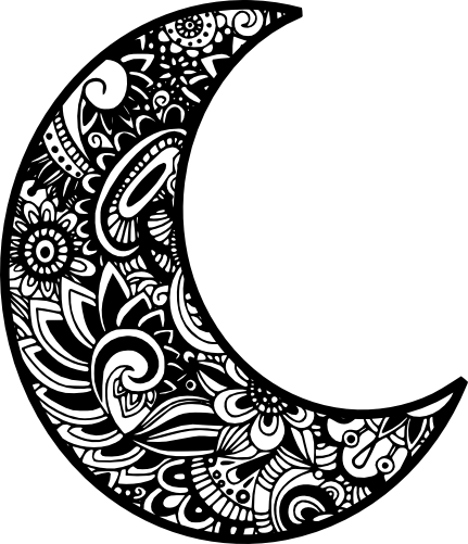 (011-01-T3) Crescent Moon Zentangle Mandala Floral Doodle