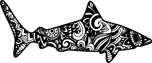 (s011-1-T4) Shark Zentangle Mandala Floral Doodle