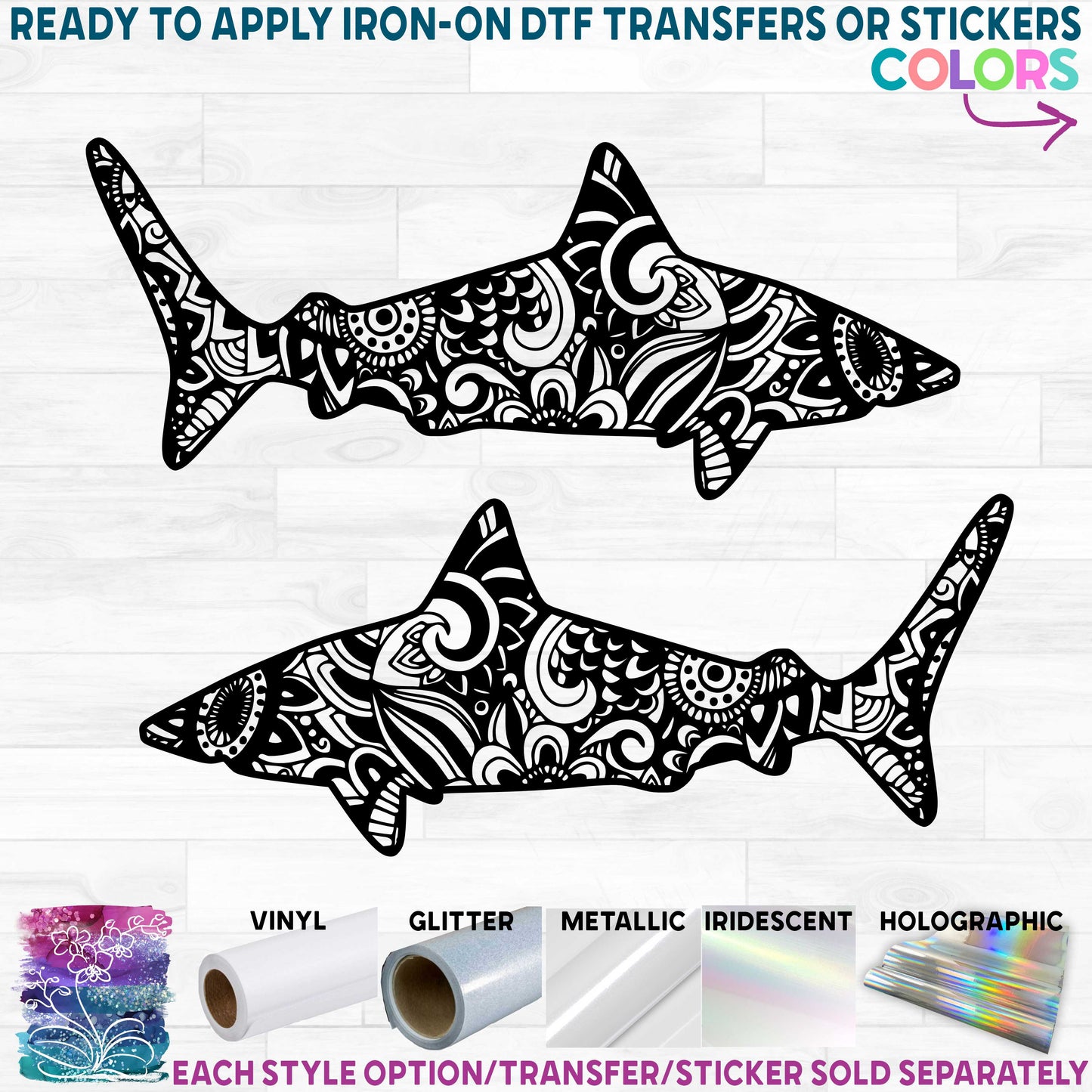 (s011-1-T4) Shark Zentangle Mandala Floral Doodle