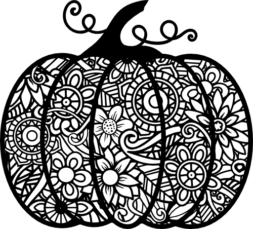 (s011-1-T) Pumpkin Zentangle Mandala Floral Doodle