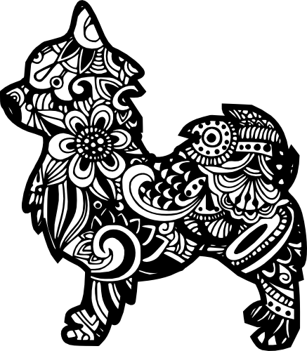 (s011-1-W2) Long Hair Chihuahua Dog Zentangle Mandala Floral Doodle