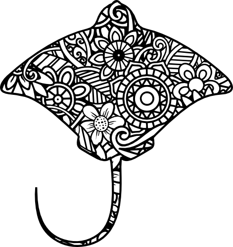 (s011-1-W4) Sting Ray Manta Ray Zentangle Mandala Floral Doodle