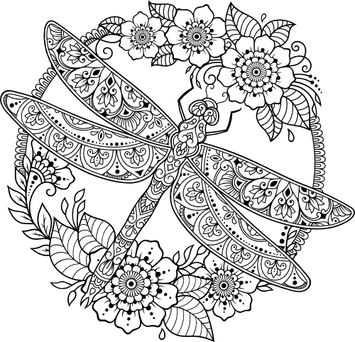 (s011-1-X3) Dragonfly Zentangle Mandala Floral Doodle