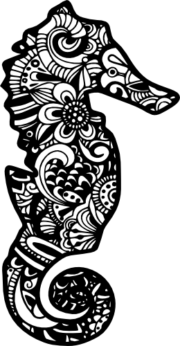 (s011-1-X4) Seahorse Zentangle Mandala Floral Doodle