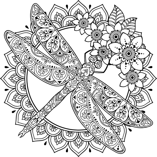 (s011-1-Y3) Dragonfly Zentangle Mandala Floral Doodle