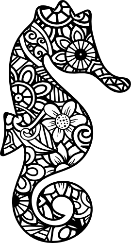 (s011-1-Y4) Seahorse Zentangle Mandala Floral Doodle