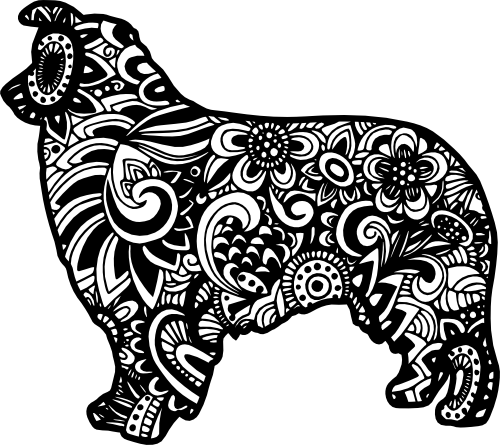 (s011-1-Y) Australian Shepherd Aussie Dog Zentangle Mandala Floral Doodle