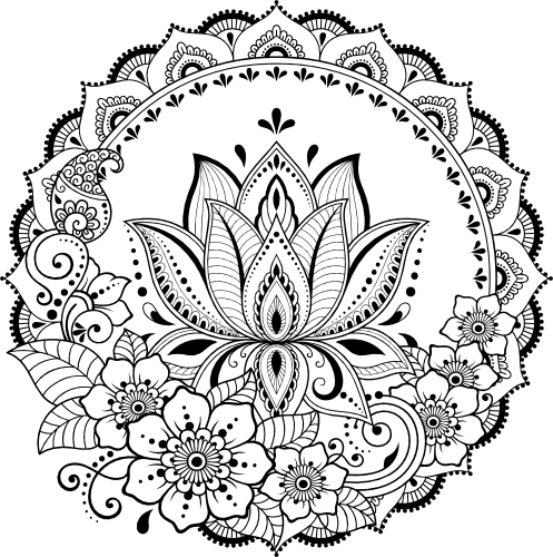 (011-01-3Z) Lotus Flower Zentangle Mandala Floral Doodle