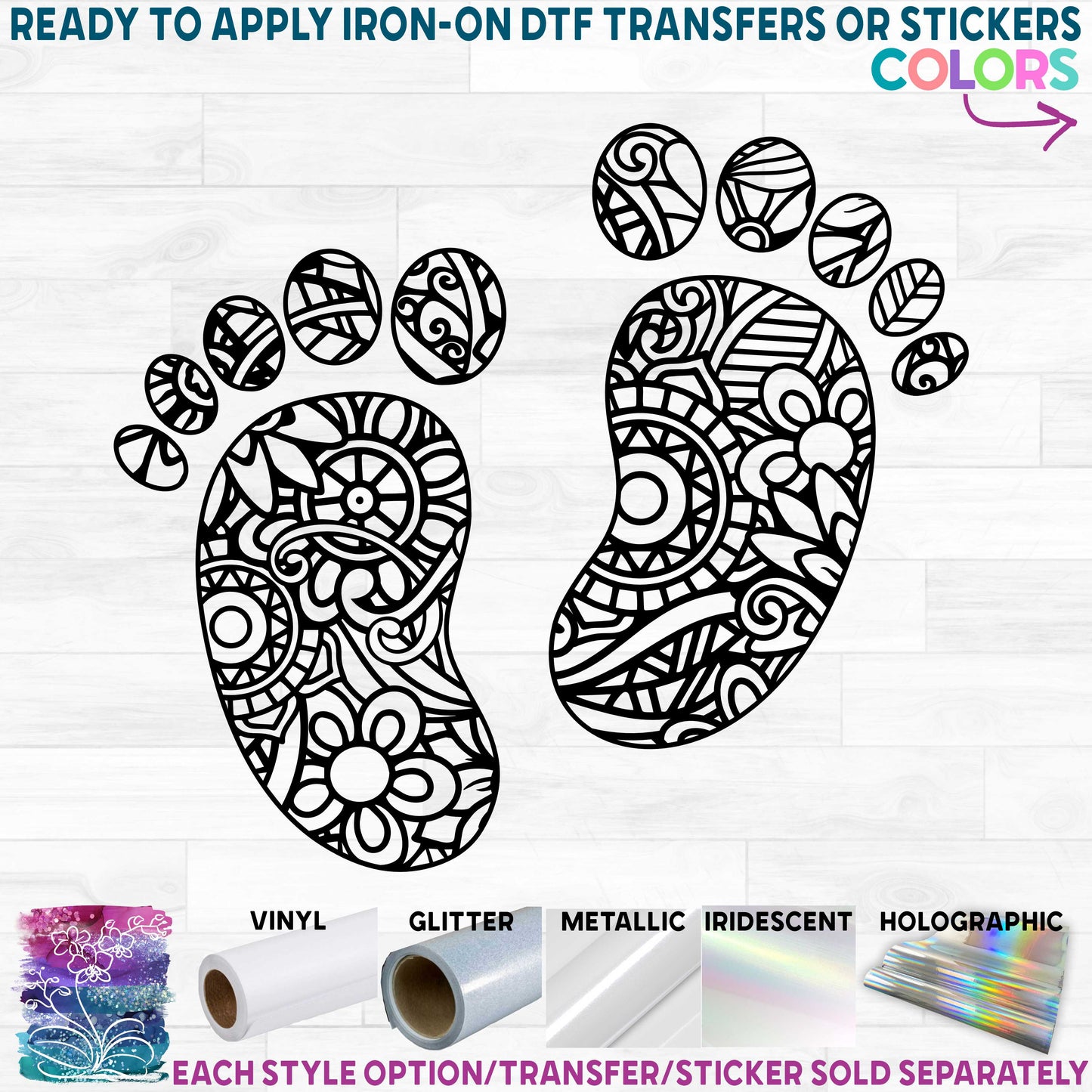 (s011-1-Q) Baby Footprints Zentangle Mandala Floral Doodle