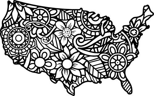 (011-03-US) US Map Zentangle Mandala Floral Doodle