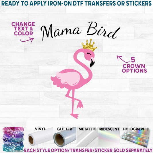 (s110-3D) Mama Bird, Baby Bird, Flamingo Crown Custom Text