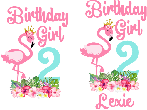 (s110-3E) Birthday Girl Name Age Flamingo Custom Text