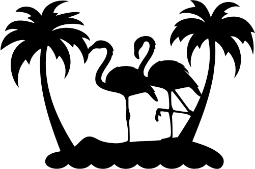 (s110-1-U) Flamingo Couple Palm Tree Silhouette