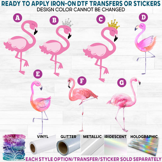 (s110-1) Watercolor Flamingo Flamingos Crown Printed Heat Transfer or Sticker