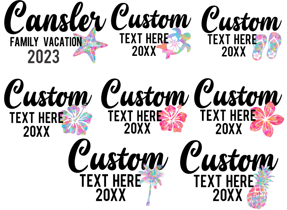 (s112-6) Family Vacation Tropical Pineapple Flip Flops Starfish Turtle Hibiscus Watercolor