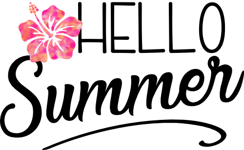 (112-02-D) Hello Summer Tropical Watercolor Hibiscus Plumeria