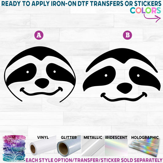 (s114-1) Cute Sloth Face Printed Heat Transfer or Sticker