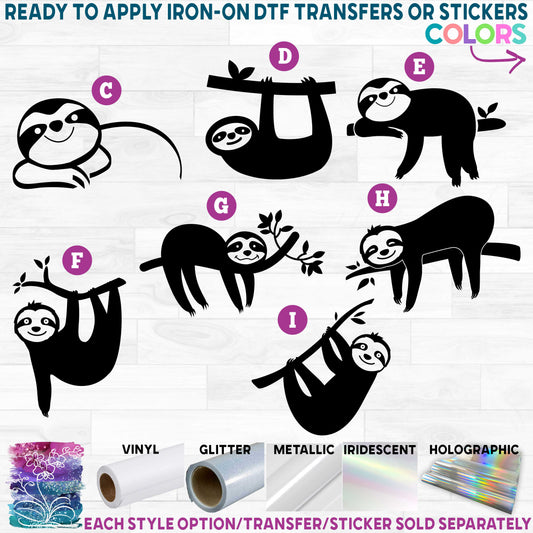 (s114-1) Cute Sloth Printed Heat Transfer or Sticker