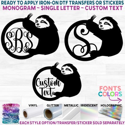 (s114-2C) Sloth Sloths Monogram Custom Text