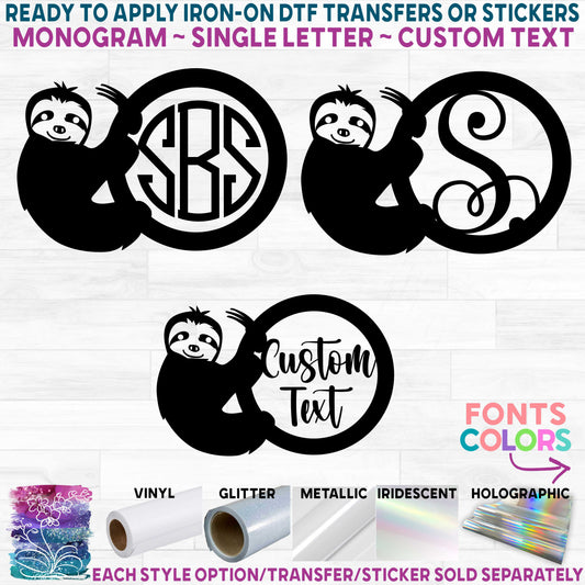 (s114-2D) Sloth Sloths Monogram Custom Text