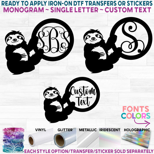 (s114-2E) Sloth Sloths Monogram Custom Text