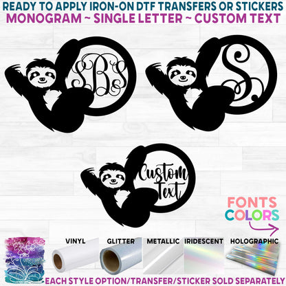 (s114-2F) Sloth Sloths Monogram Custom Text