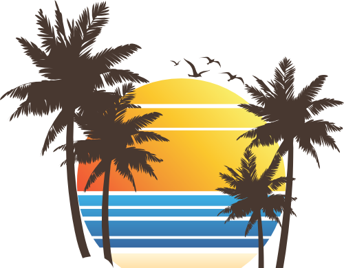 (040-02-G) Retro Sunset Palm Trees