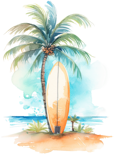 (s115-4-A) Palm Tree Surfboard