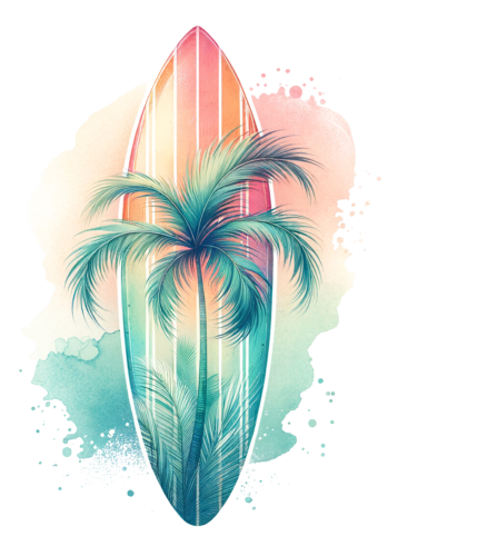 (s115-4-G) Surfboard Palm Tree