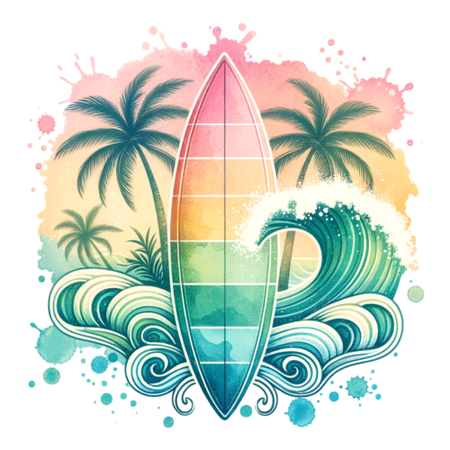 (s115-4-H) Surfboard Palm Trees