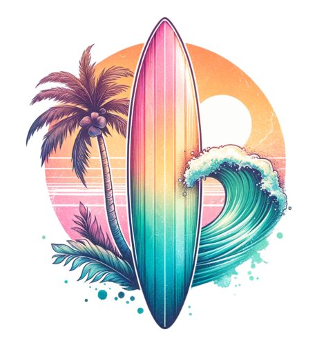 (s115-4-I) Surfboard Palm Tree Wave