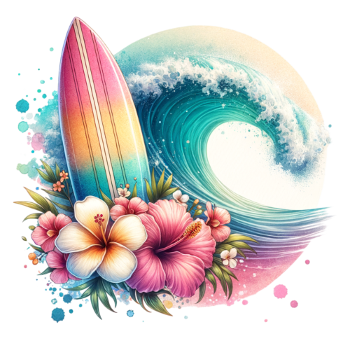 (s115-4-K) Surfboard Flowers Wave