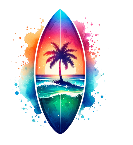 (s115-4-M) Surfboard  Palm Tree