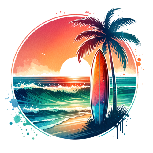 (s115-4-Q) Surfboard Sunset