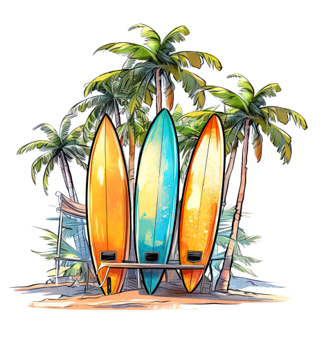 (s115-4-S) Surfboards Palm Trees