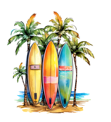 (s115-4-V) Surfboards Palm Trees