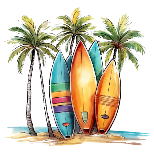 (s115-4-W) Surfboards Palm Trees