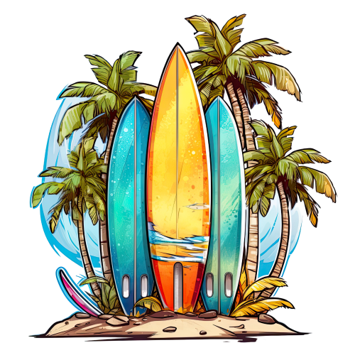 (s115-4-X) Surfboards Palm Trees