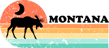 (115-06-D) Distressed Retro Sunset Moose Montana or Custom Text