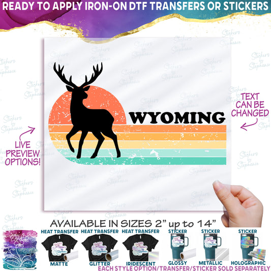 (s115-6-G) Distressed Retro Sunset Deer Buck Wyoming