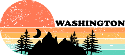 (115-06-H) Distressed Retro Sunset Mountains Washington or Custom Text