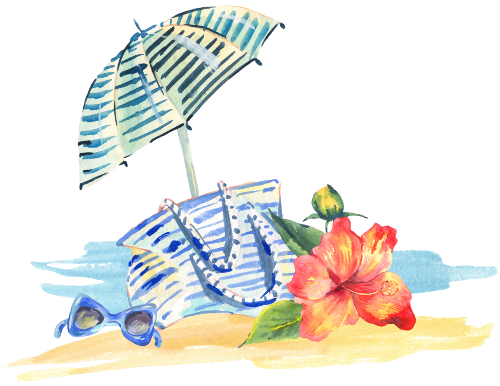(s115-3B) Tropical Beach Watercolor Hibiscus Umbrella