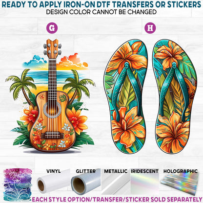 (s115-3) Guitar Flip Flops Printed Heat Transfer or Sticker