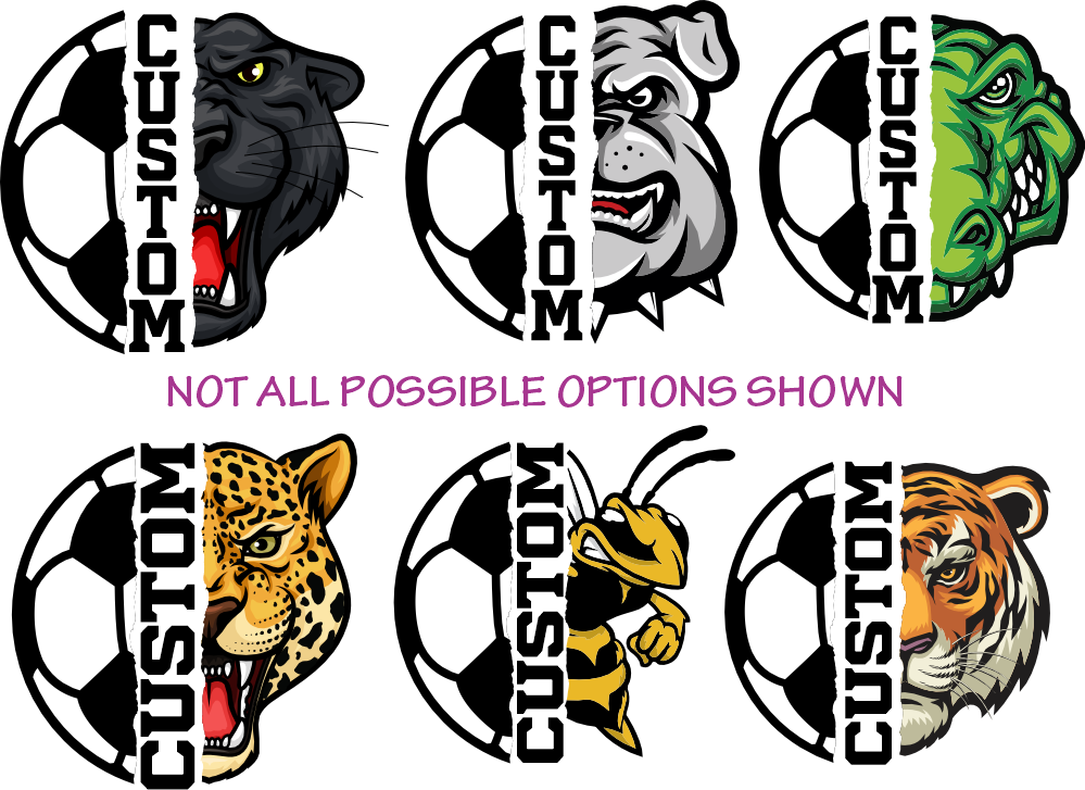 (s116-1) Split Soccer Team Name Custom Text 58 Mascot Styles