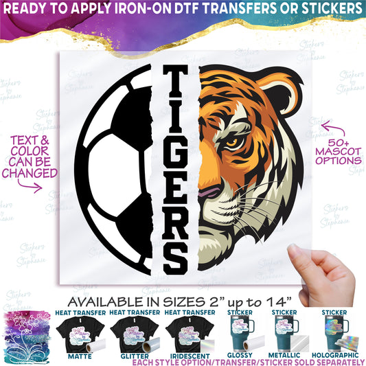 (s116-1) Split Soccer Team Name Custom Text 58 Mascot Styles