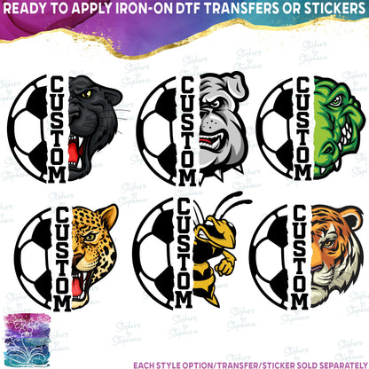 (s116-1) Split Soccer Team Name Custom Text 58 Mascot Styles