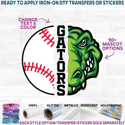 (s116-2) Split Baseball Team Name Custom Text 58 Mascot Styles