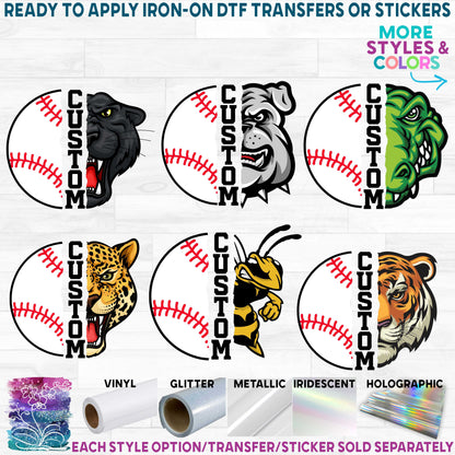 (s116-2) Split Baseball Mascot Team Name Printed Heat Transfer or Sticker