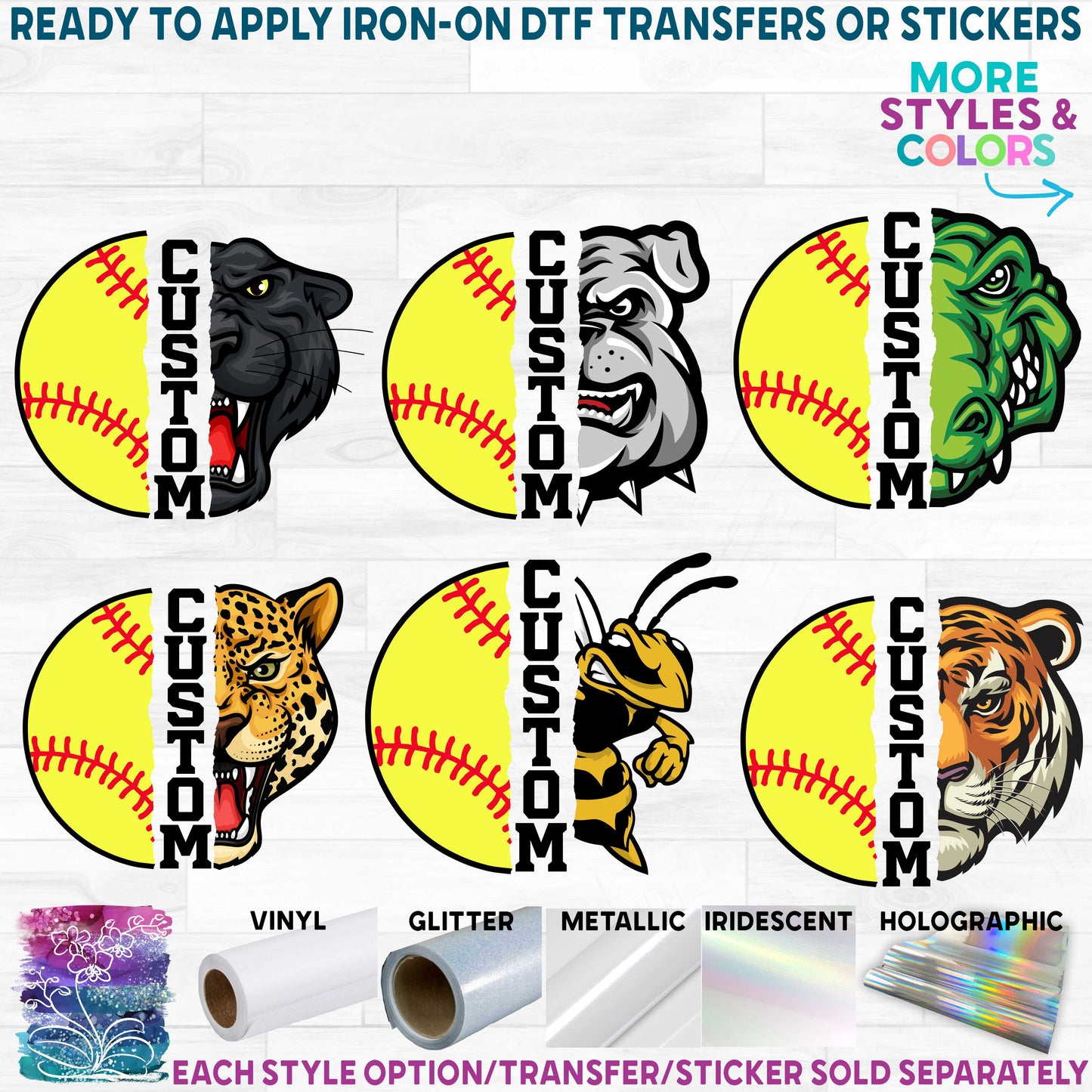 (s116-2S) Split Softball Mascot Team Name Printed Heat Transfer or Sticker